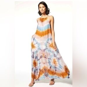 Young Fabulous & Broke Tie-Dye Maxi Dress in Mustard, Blue & Purple